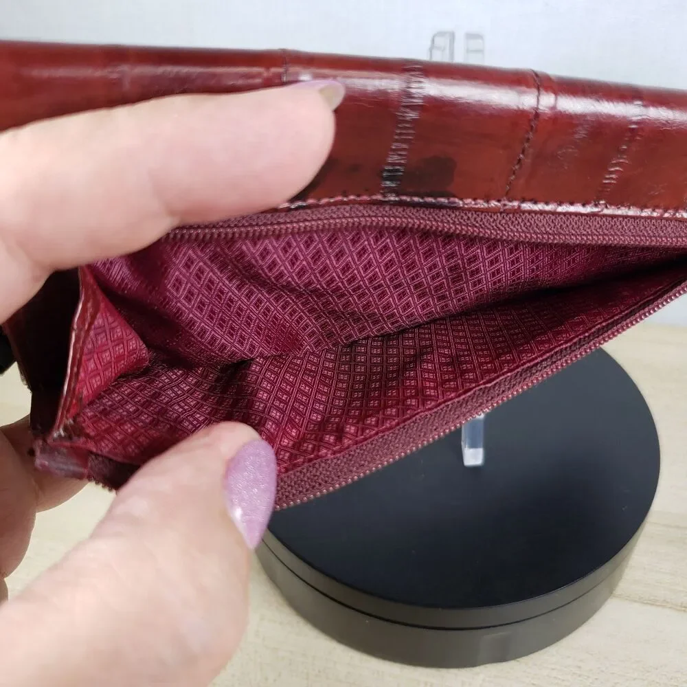 Vintage Eel Skin Burgundy  Wallet Check Book Cover Snap 7